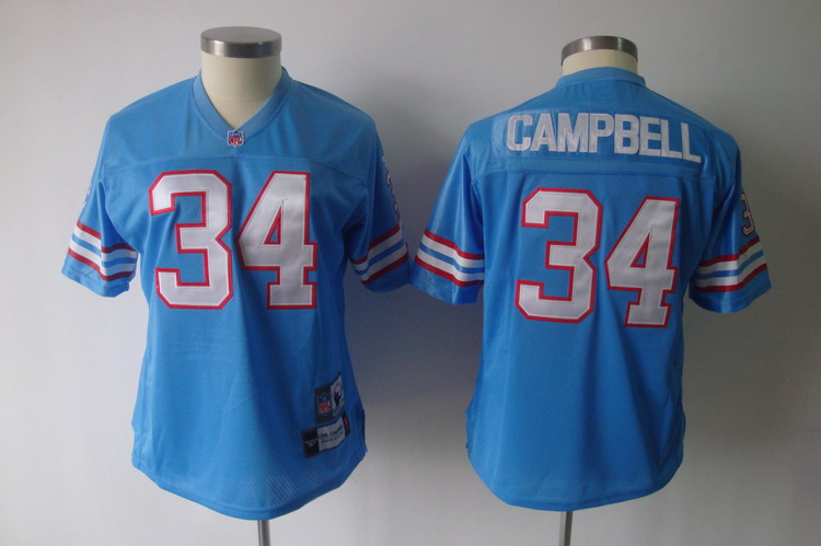 Oilers #34 Earl Campbell Baby Blue Women's Throwback Team Color Stitched NFL Jersey